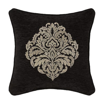 J. Queen New York Laurenza Black 18" Square Embellished Decorative Throw Pillow