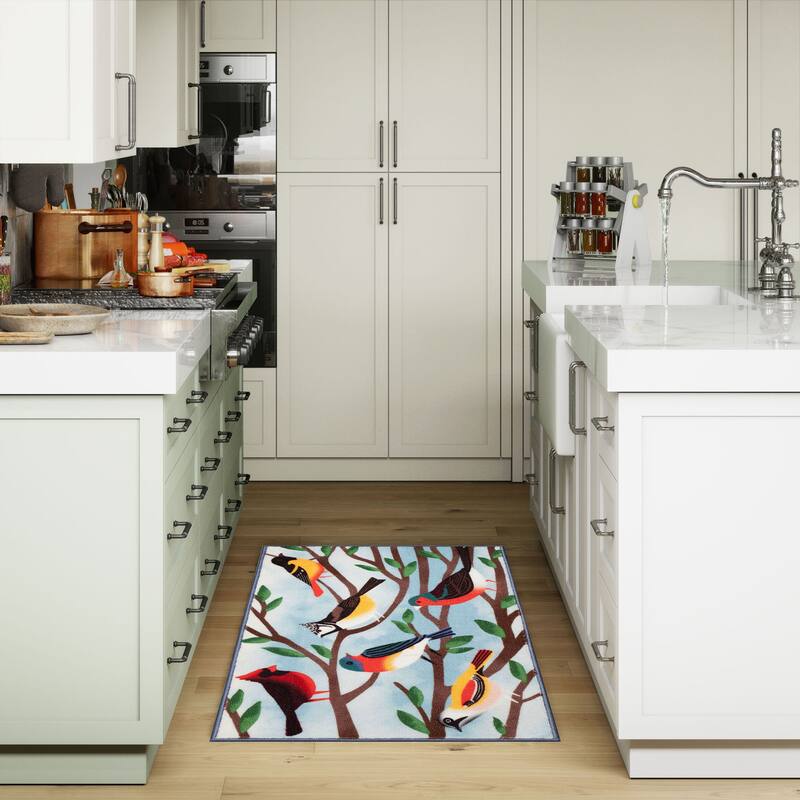 Liora Manne Siena Birds And Branches Indoor Mat - 1'11" x 4'11" - Blue