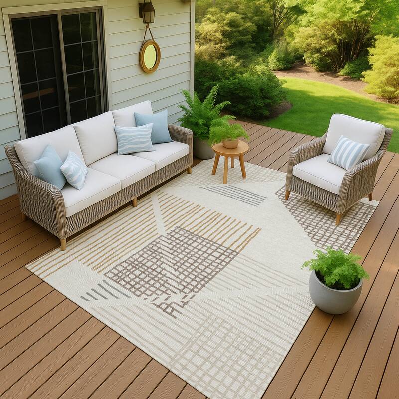 Machine Washable Indoor/ Outdoor Casual Contemporary Chantille Rug - Ivory - 3' x 5'