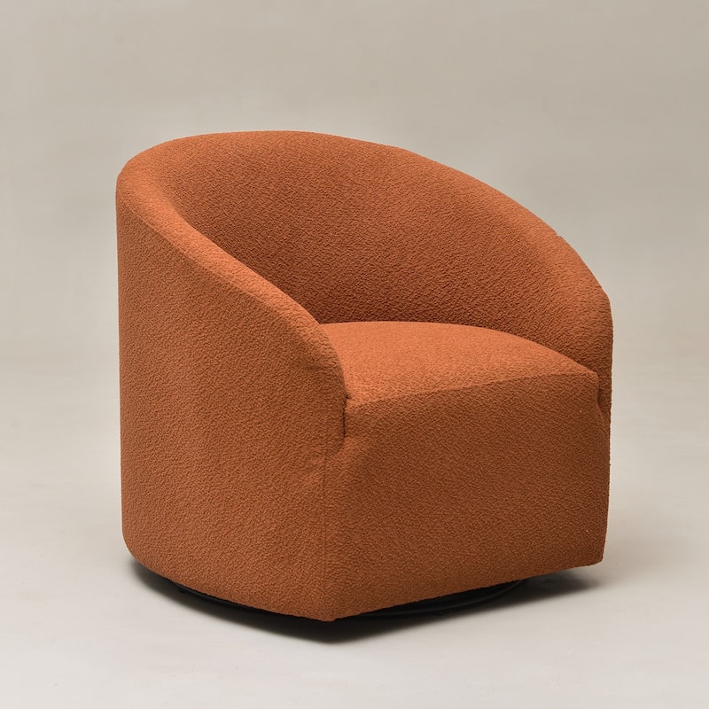 KINWELL 32"W Boucle Upholstered Swivel Barrel Accent Armchair