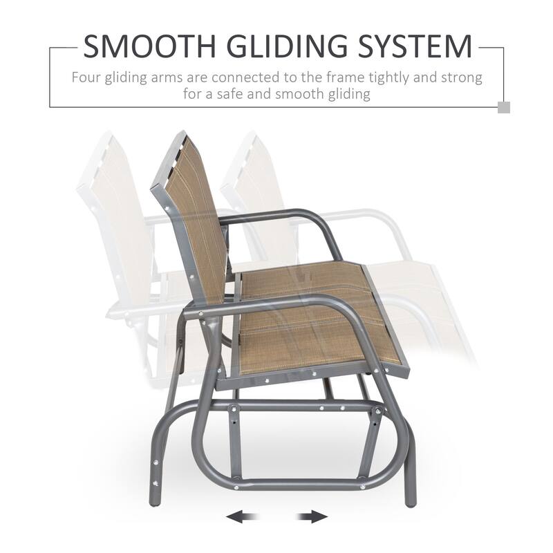 Outsunny 3-Person Patio Glider Bench, Outdoor Porch Glider Swing with 3 Seats, Breathable Mesh Fabric, Metal Frame, Light Mixed