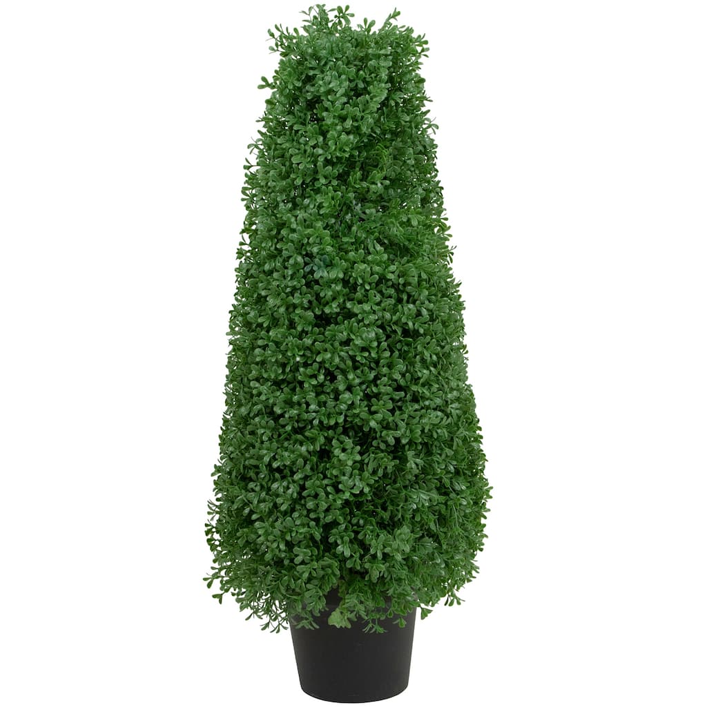 30" Artificial Boxwood Cone Topiary Tree with Round Pot Unlit - 12