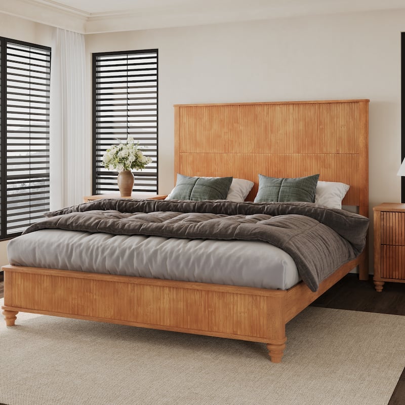 GDFStudio - Harrison Sturdy Solid Wood Bed Frame with Tall Headboard for Elegant Bedrooms - Natural(Only bed) - Queen