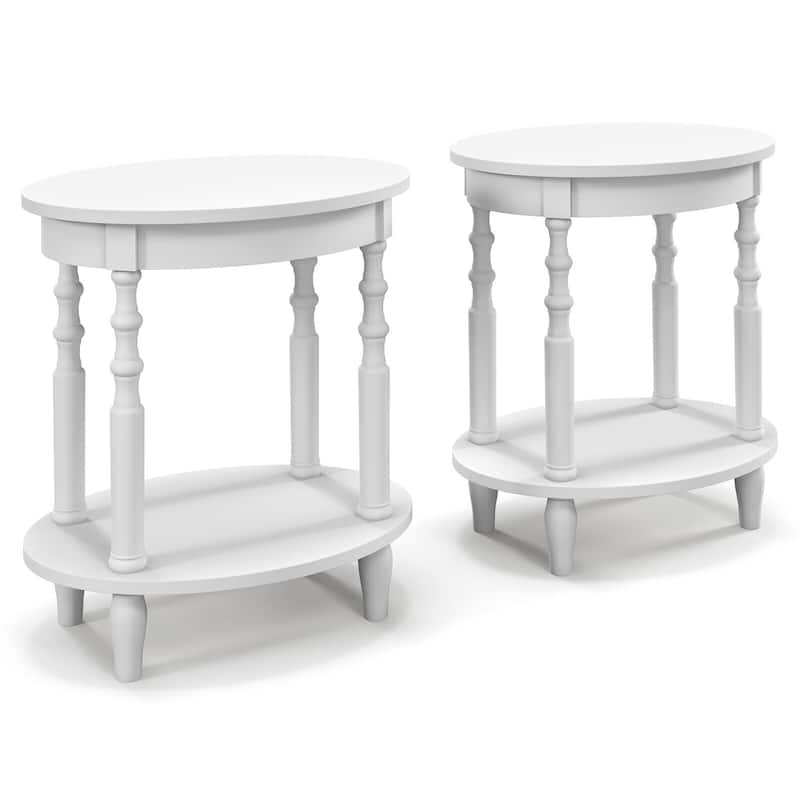 Gymax 2 PCS 2-Tier End Table Oval Compact Sofa Side Nightstand w/