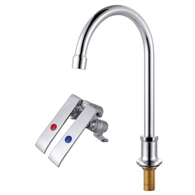 WOWOW Double Handle Deck Mount Standard Kitchen Faucet with Knee Pedal