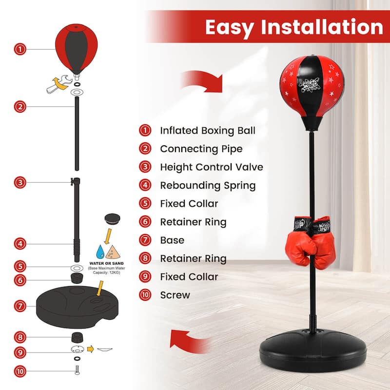 Costway Kids Punching Bag Toy Set Adjustable Stand Boxing Glove Speed