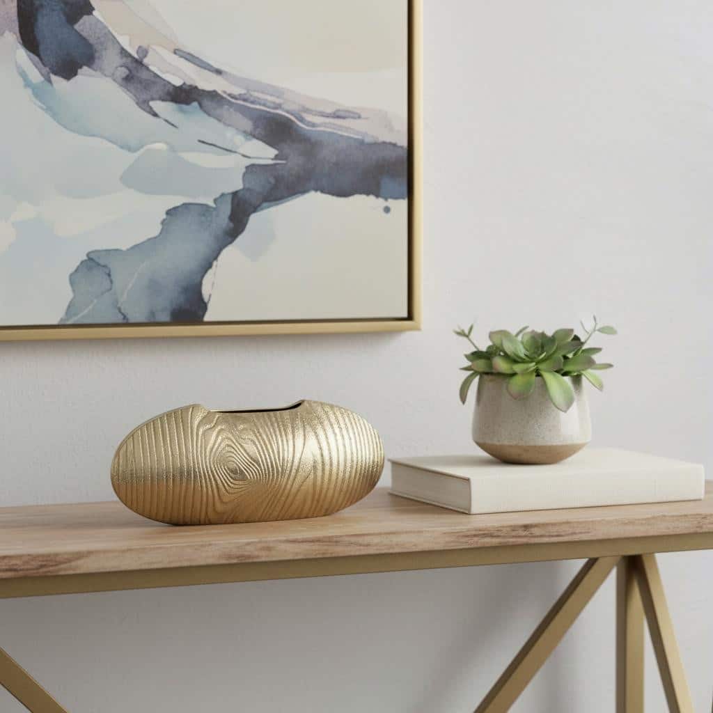 7" Gold Aluminum Oval Disc Table Vase - 12.80