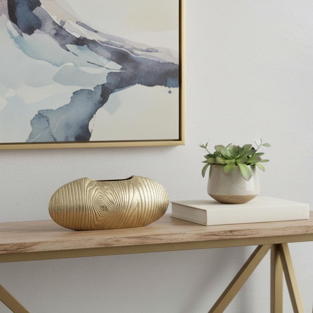 7" Gold Aluminum Oval Disc Table Vase - 12.80