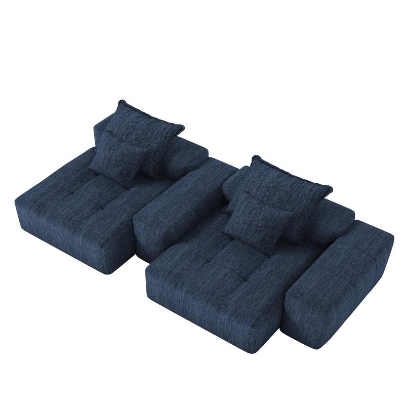 Modern Oversized Modular Sectional Sofa with 2 Chaise Lounge, 2 Armrest, 4 Pillows, Blue, No Assembly