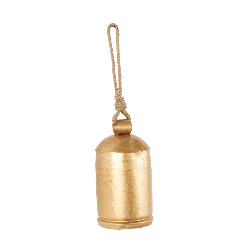 Gold Metal Indoor Outdoor Decorative Bell with Jute Hanging Rope