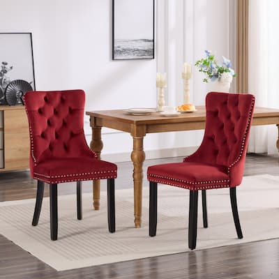 Classic Velvet Dining Chairs, High-end Tufted Solid Wood Contemporary Velvet Upholstered Dining Chair with Wood Legs Nailhead