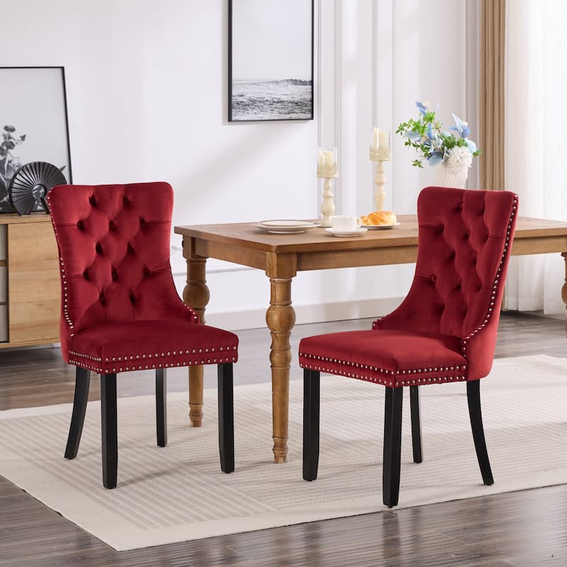 GDF Studio - Nikki Contemporary Wood Velvet Upholstered Dining Chairs with Tufted Design - Set of 2 - Burgundy