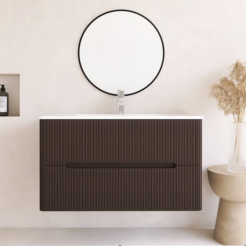 Emma 36 inch Wall-Mounted Bathroom Vanity Set with Integrated Ceramic Sink - 36"x18"x20"