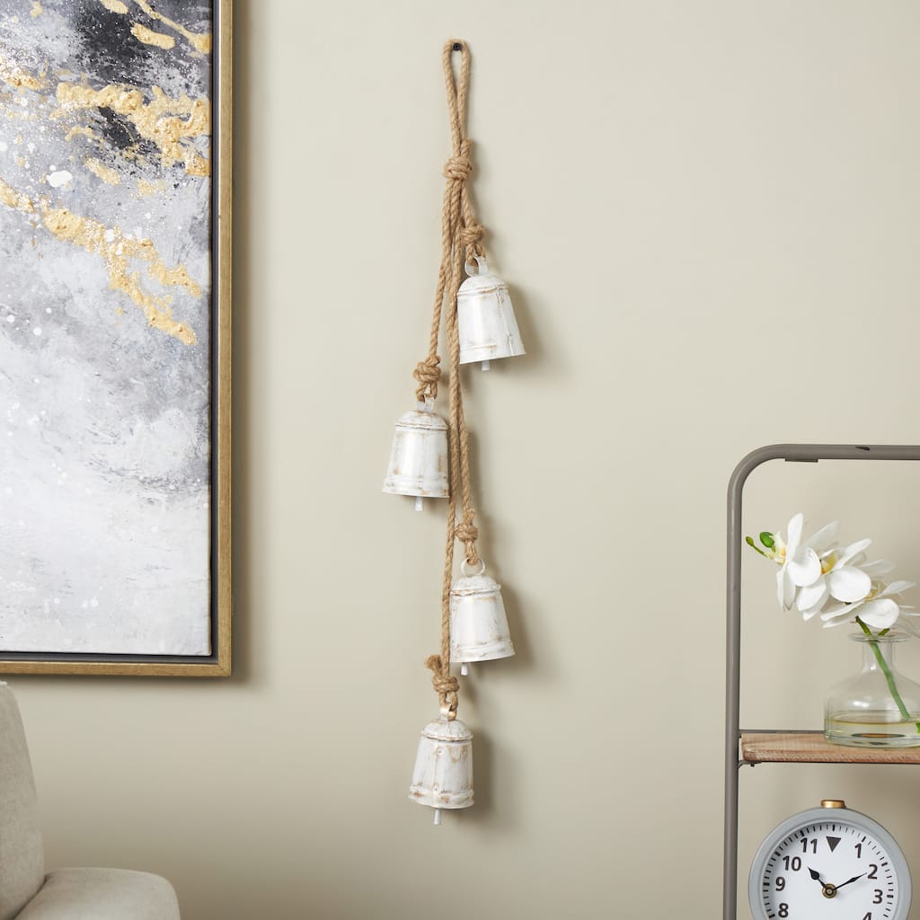 White or Black Metal Cluster Indoor Outdoor Decorative Bells with Jute Hanging Rope