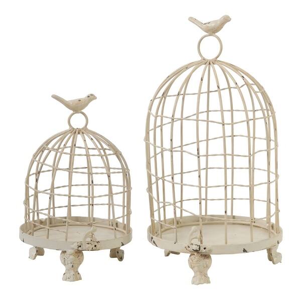 slide 2 of 8, A&B Home Stella Cream Decorative Birdcages with Bird Finial (Set of 2)