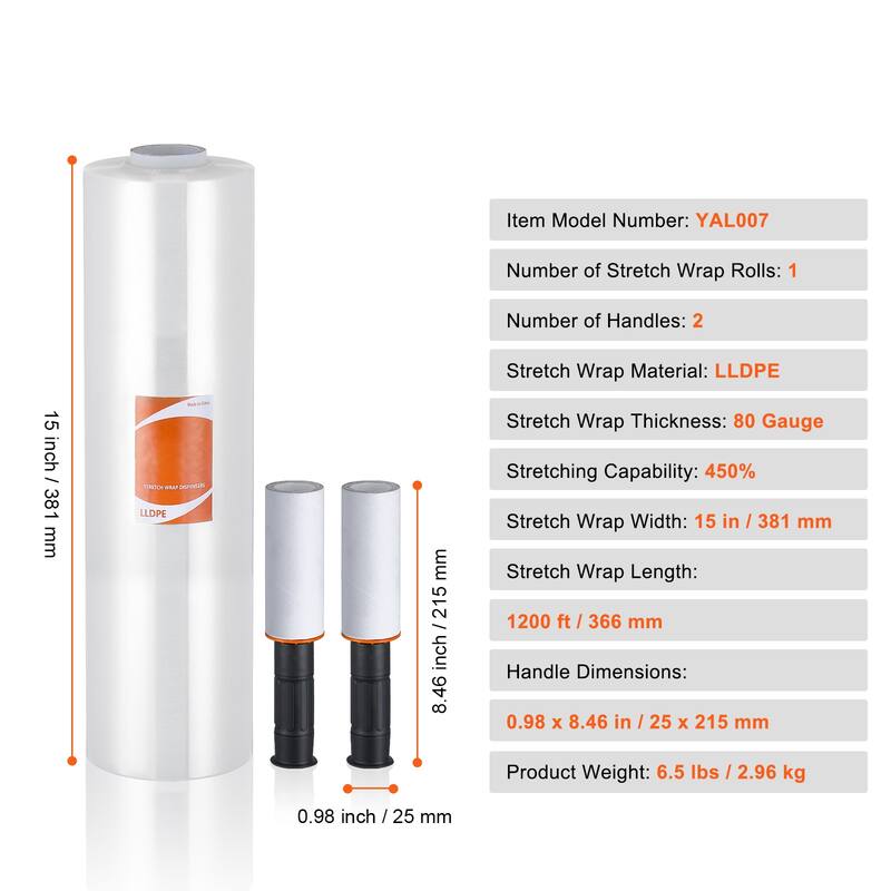 Stretch Film, 80 Gauge Industrial Strength Clear Durable Stretch Wrap Roll, Heavy Duty Shrink Film Stretch Wrap with Handles