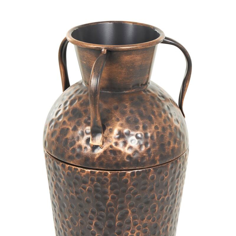 Metal Tall Floor Weathered Amphora Vase with Hammered Details and Handles - Set of 3 Copper - Roche River Decor