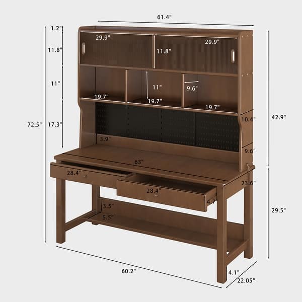 dimension image slide 0 of 3, Kids Desk with Hutch, Wood Study Table with Storage, Writing Desk