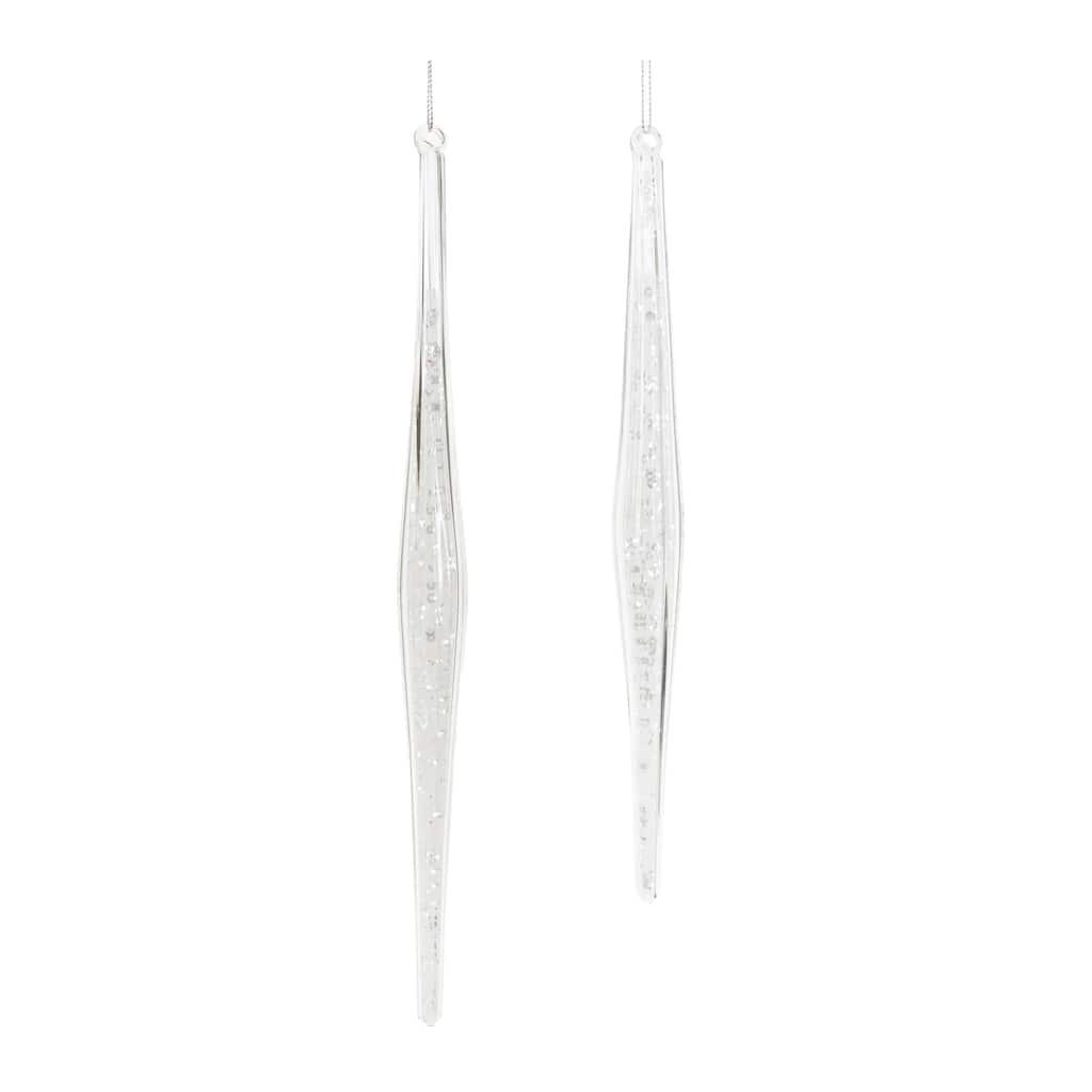 Clear Glass Icicle Drop Ornament (Set of 12) - N/A