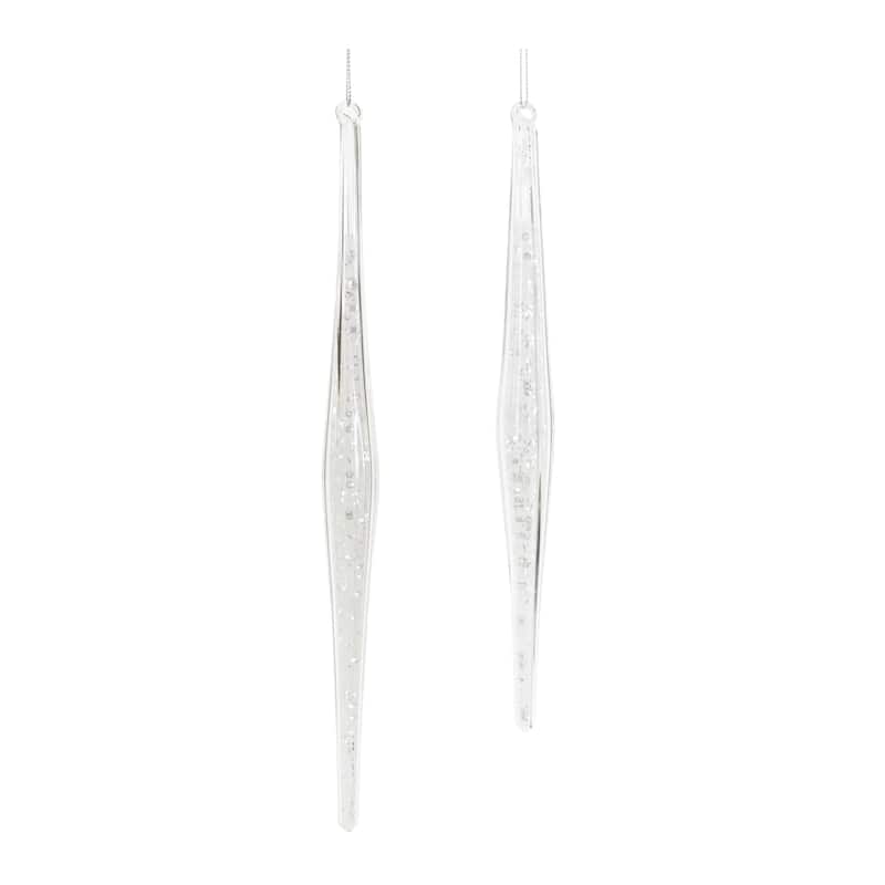 Set of 12 Clear Glass Icicle Ornaments Ribbed Drop Christmas Decorations with Swirled Caps & Strings - 1" x 1" x 9.75" - Clear