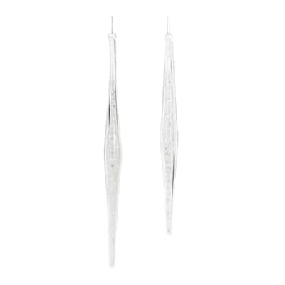 Set of 12 Clear Glass Icicle Ornaments Ribbed Drop Christmas Decorations with Swirled Caps & Strings - 1" x 1" x 9.75"