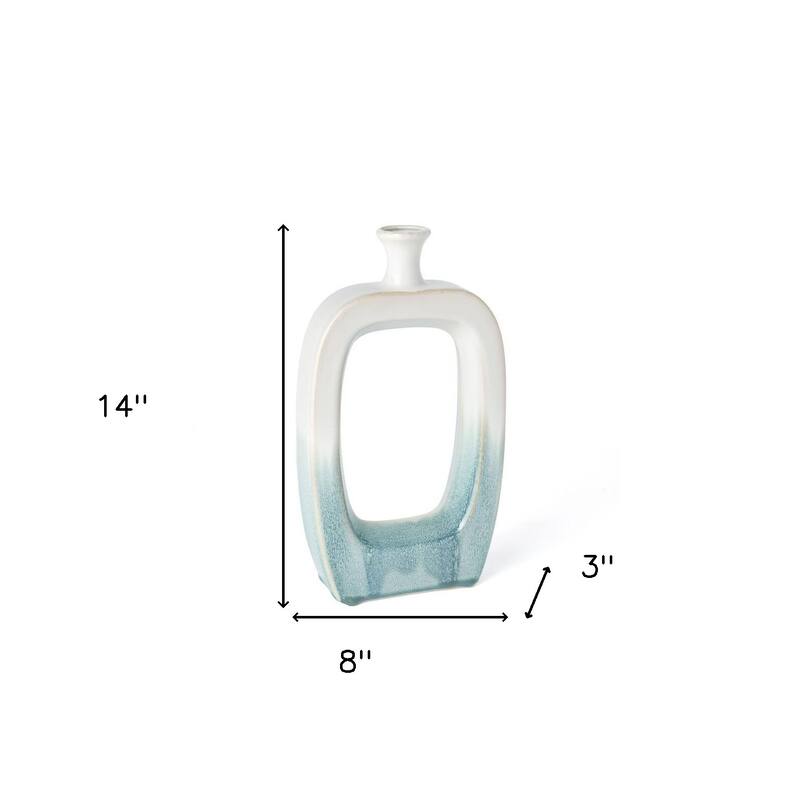 14" Aqua And White Ombre Ceramic Table Vase - 8