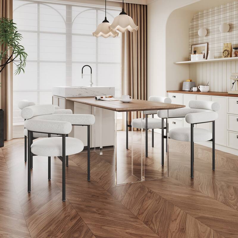 Modern Set of 2 Dining Chairs with Armrests, Padded Seat Backrest, Metal Legs for Dining Room Living Room and Café