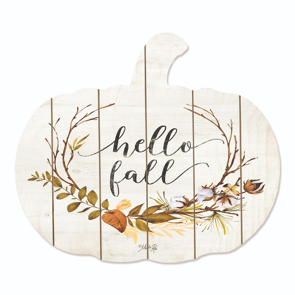 17" Ivory Brown "Hello Fall" Hanging Pumpkin Thanksgiving Wall Decor