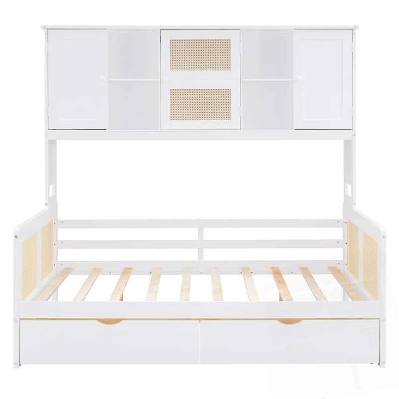 Wooden Daybed With 2 Drawers and All-in-One Cabinet and Shelf
