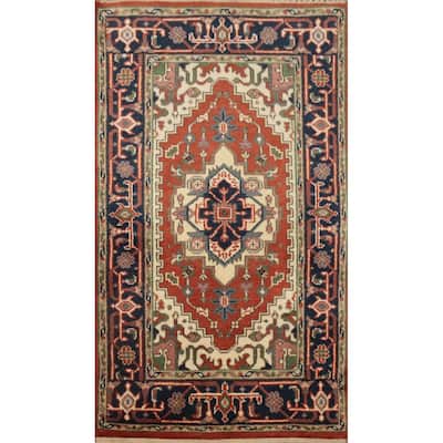 Hand Knotted Oriental 100% Wool Carpet Traditional Medallion Oranges & Rust Heriz (serapi) Area Rug - 5' 3'' X 2' 10''