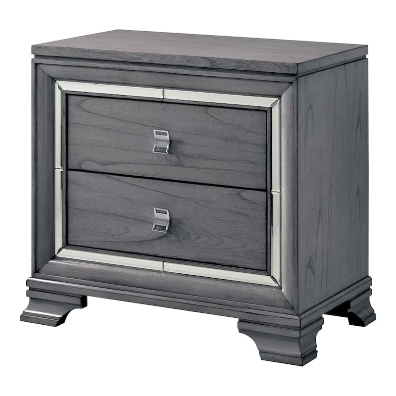 Furniture of America Taia Contemporary Grey 2-Piece Panel Bed and Nightstand Set with LED