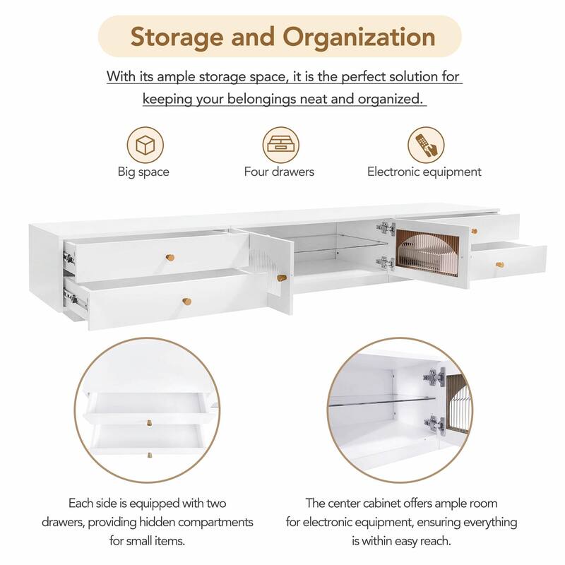 90'' Elegant Glass-Doored TV Stand with Versatile Storage