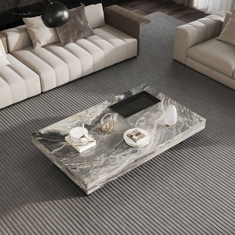 JASIWAY Light Luxury Sintered Stone Rectangle Coffee Table - Brown