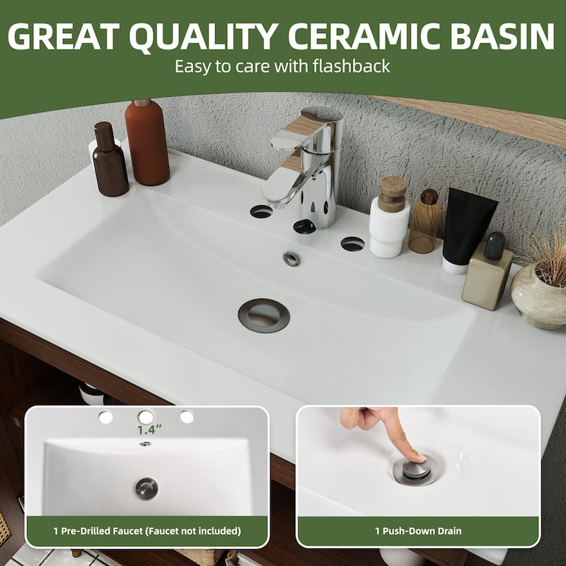 36" Rattan Boho Bathroom Vanity with Sink