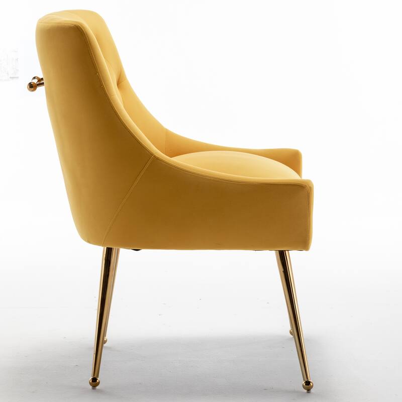 SEYNAR Modern Boucle Velvet Upholstered Accent Dining Chair Set of 2 Tufted Back Armless Chair with Golden Legs