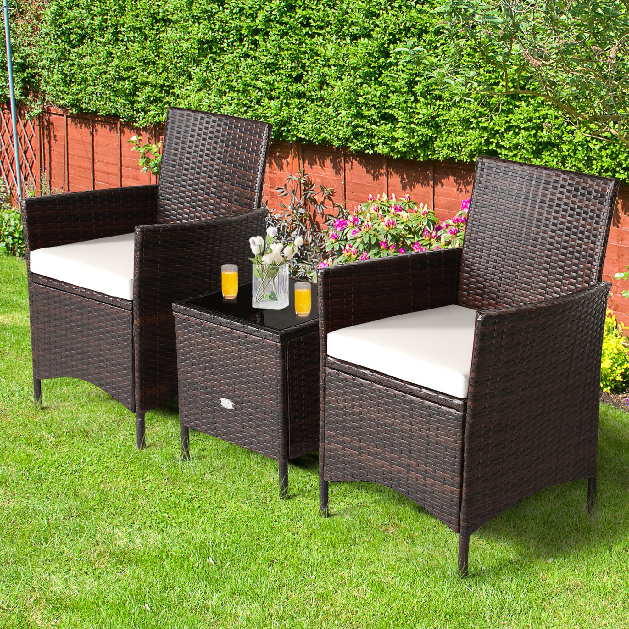 Gymax 3pc rattan furniture set outdoor patio couch sofa wicker set top