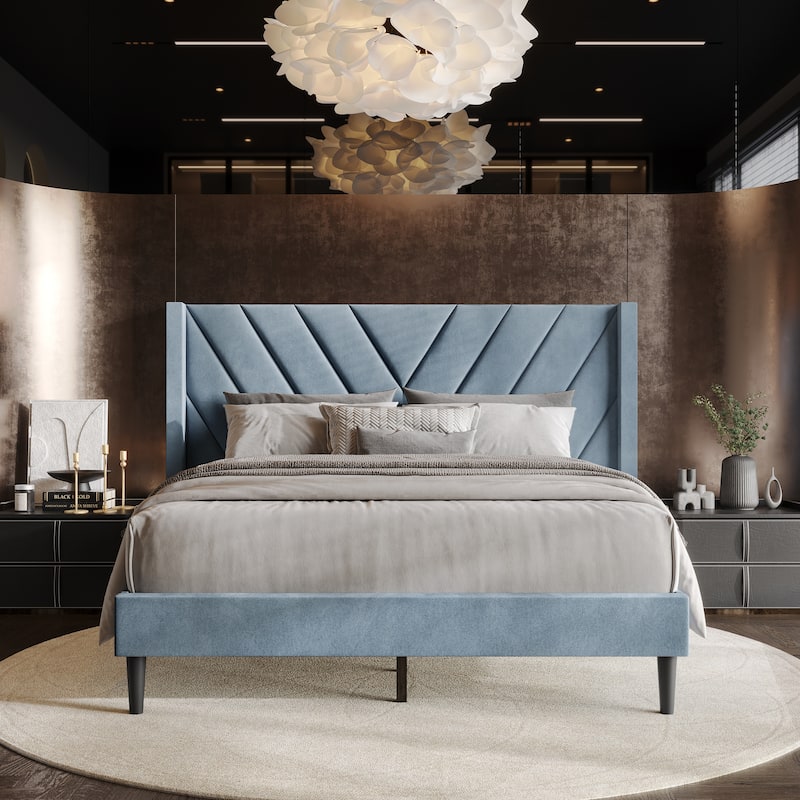 CraftPorch Sophisticated Wingback Upholstered Velvet Bed