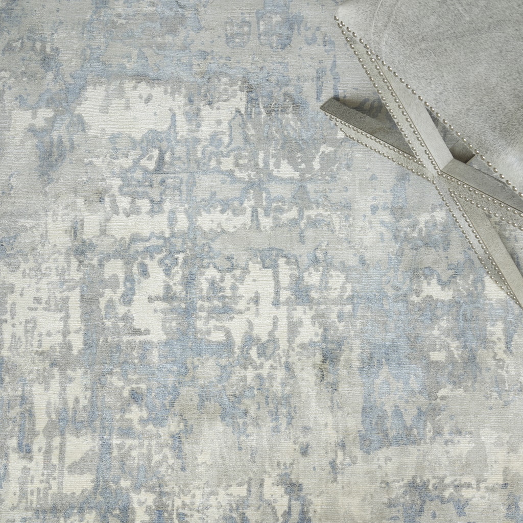 EXQUISITE RUGS Murano Hand-loomed Wool/Bamboo Silk Silver/Blue Area Rug.