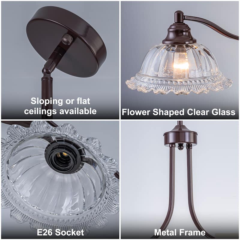Starsky 4-Light Unique Flower-Shaped Crystal Glass Unique Oil Rubbed Bronze Kitchen Island Pendant