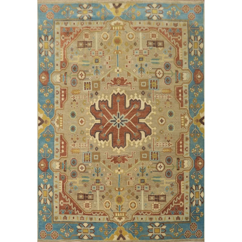 Hand-knotted Traditional Wool Brown Geometric Oriental Area Rug - 9' 11'' X 7' 10''