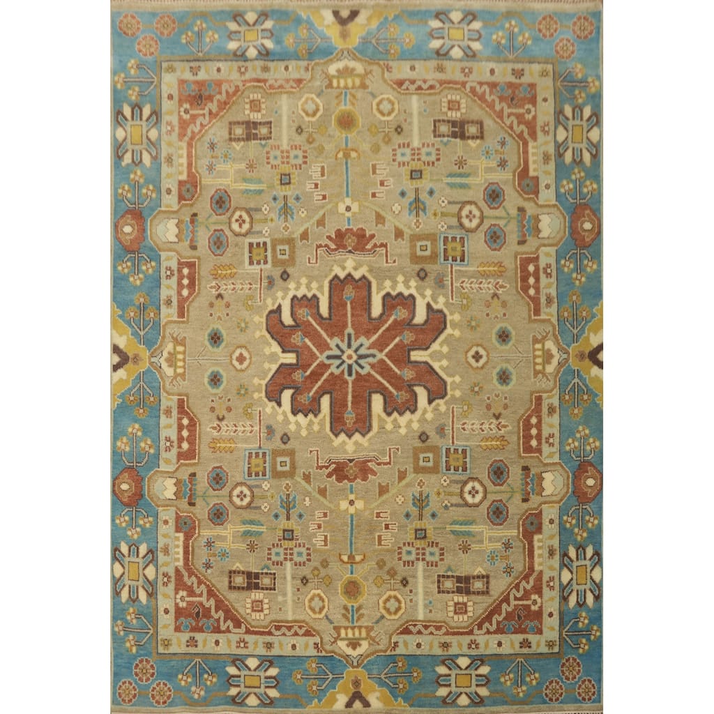 Hand-knotted Traditional Wool Brown Geometric Oriental Area Rug - 9' 11'' X 7' 10''