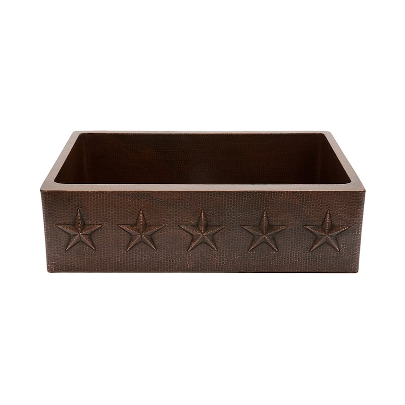 33-in Hammered Copper Kitchen Apron Single Basin Sink w/ Star Design with Matching Drain and Accessories (KSP3_KASDB33229ST)