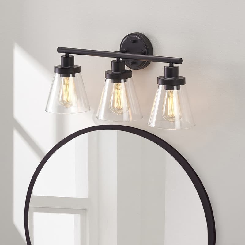KAWOTI 22.25 inch 3-Light Bathroom Vanity Light with Bell Glass Shade - Bronze