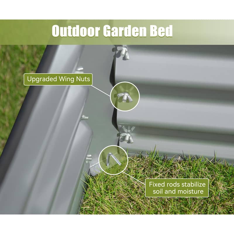Modern Garden Bed Large Metal Planter with Open Ended Base Support Rods, for Gardening Vegetables Fruits Flowers - 8' x 10'