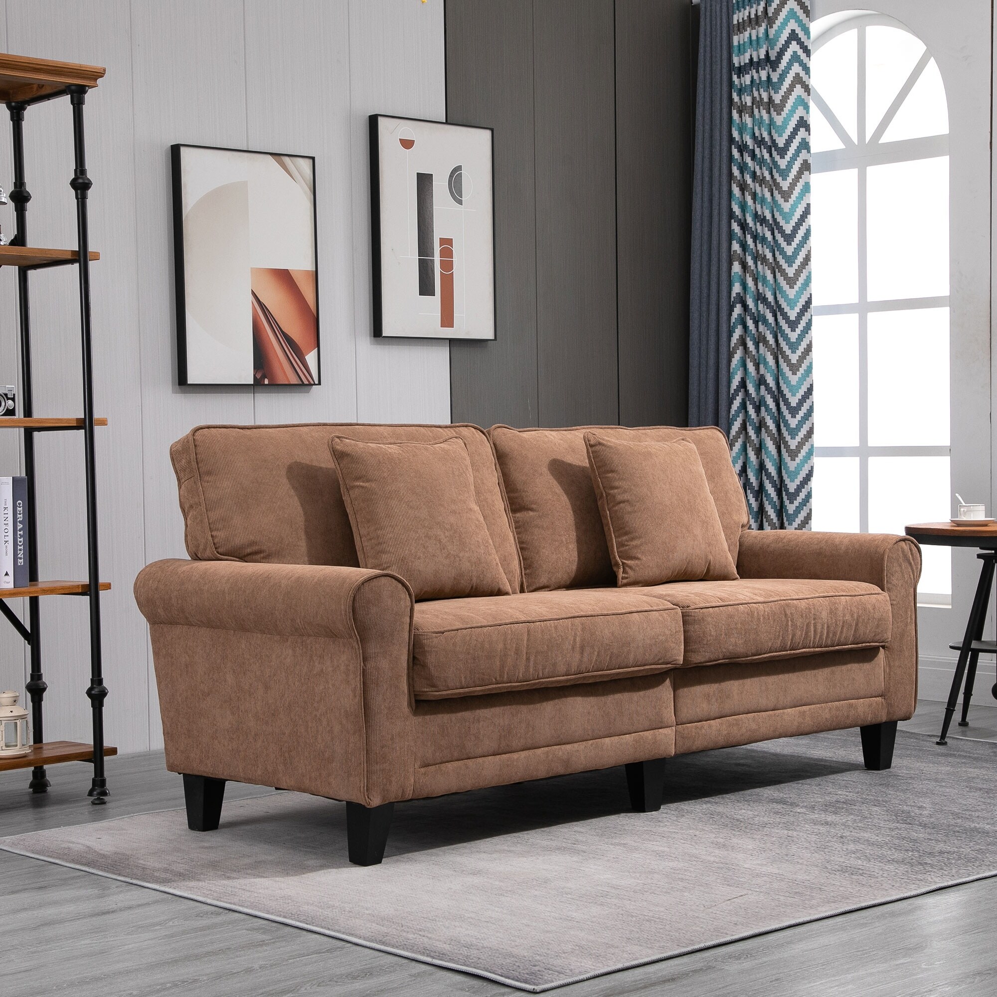 Sofa with top wooden arms
