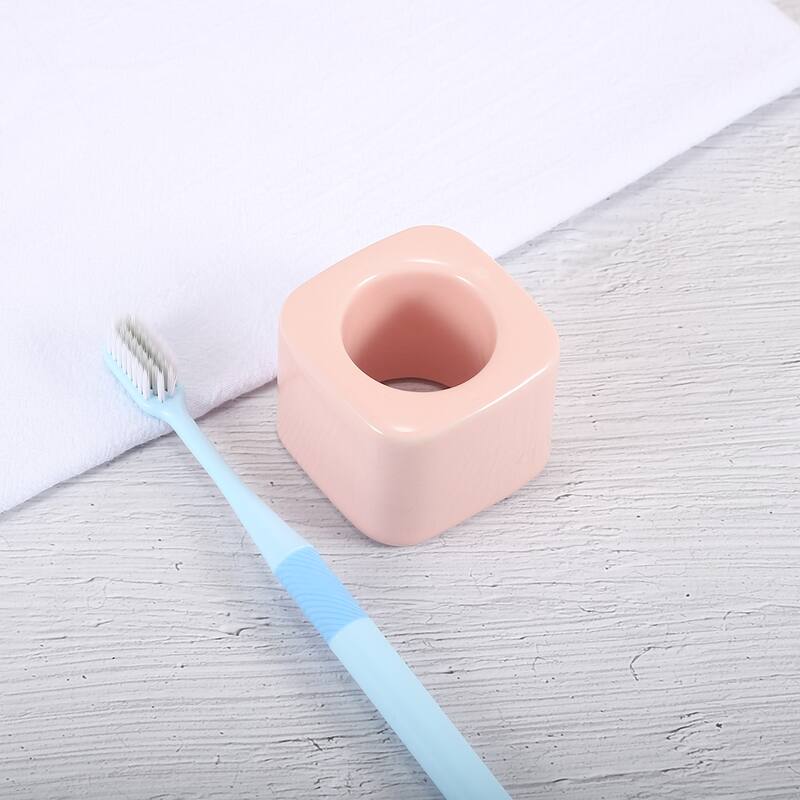 Toothbrush Holder, Square Mini Ceramic Toothbrush Holder Electric Toothbrush Holder 2.20"x2.20"x1.73", for Bathroom - Pink