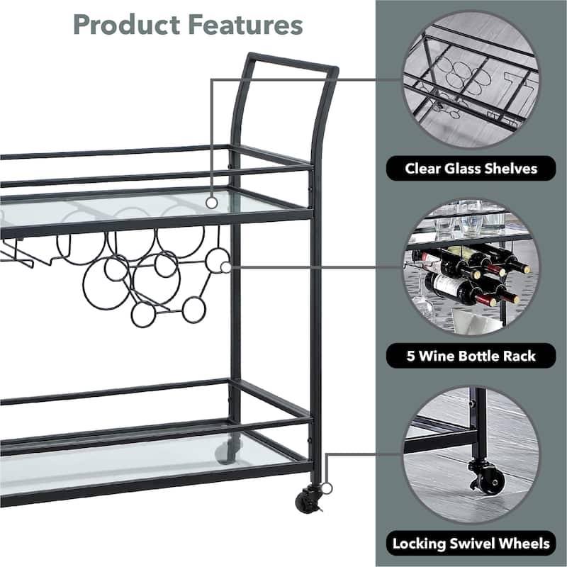 FirsTime & Co. Francesca Bar Cart, Metal Frame, Wood/Glass Top