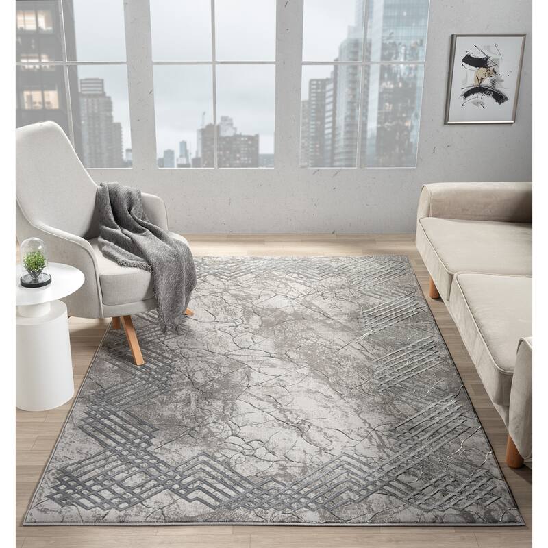 Ksamil Collection Gray Abstract Area Rug