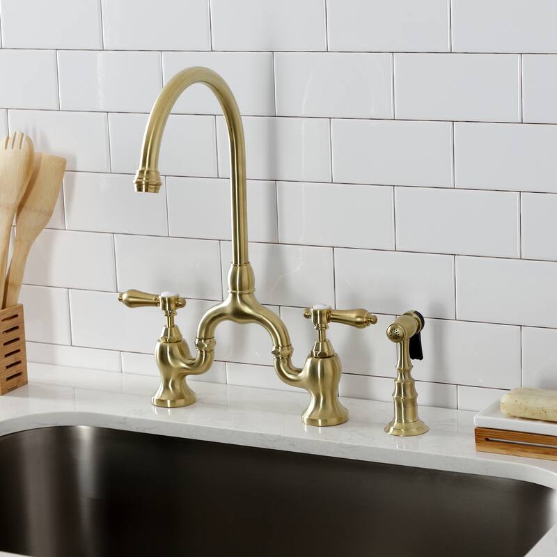 Kingston Brass Heirloom Bridge Kitchen Faucets with Brass Sprayer