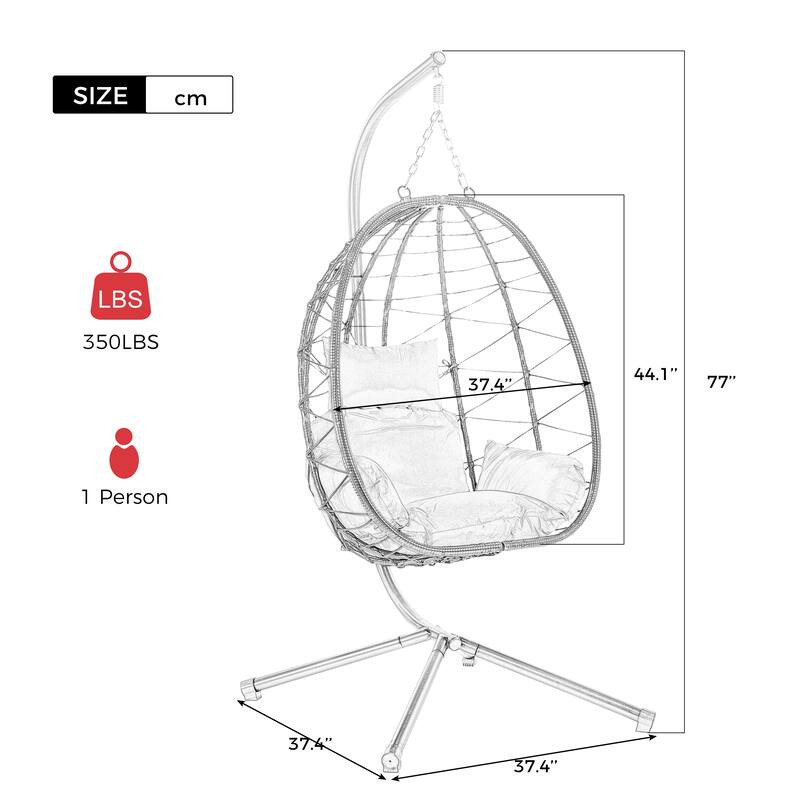 Rattan Swing Chair Hanging Chair with Anti-Slip & Anti-Floor Scratch, Egg Chair with Adjustable Position Pillow